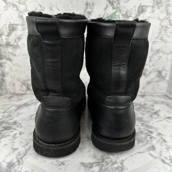 UGG Mens Wrangell Boots Size 8.5 Black Leather Shearing Lined Vibram Lug Sole - Picture 5 of 8